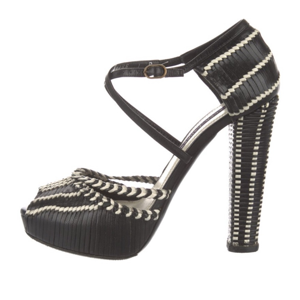 Ralph Lauren Black and White Chunky Strappy Women's Heels Size 9
